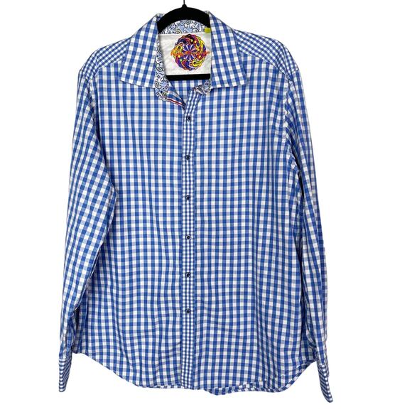 Robert Graham Men XL Blue White Check Plaid Button Down Shirt Classic Fit Cotton - Picture 1 of 8